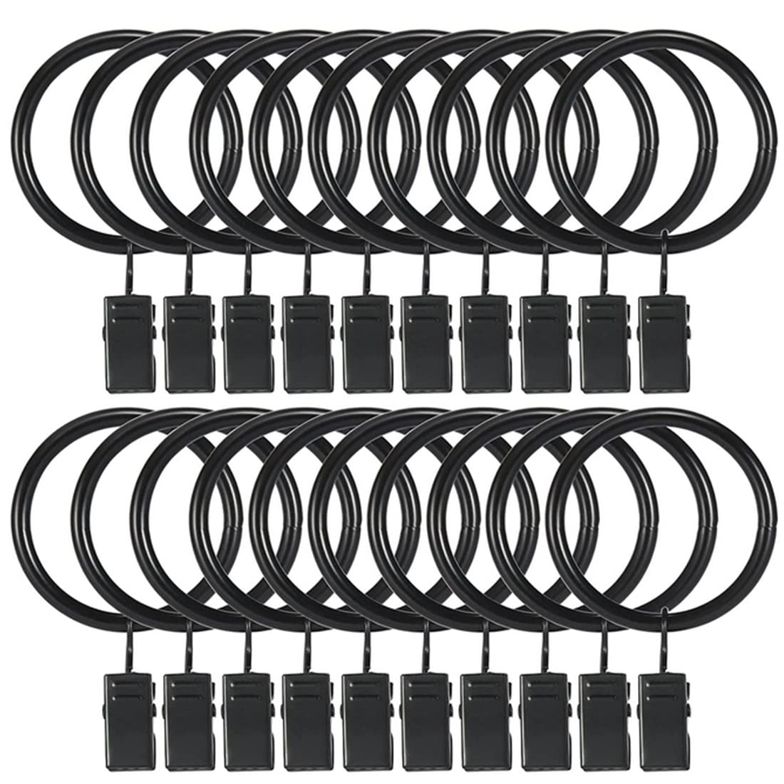 Photo 1 of Curtain Rings with Clips 1.5 Inch Set 20 Heavy Duty Curtain Hooks for Decorative Drapery Rings, Rings with Curtain Clips,Curtain Clip Rings,Drapery Rings,Black