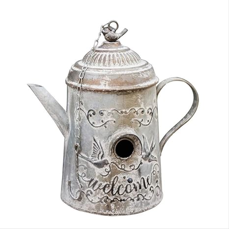 Amazon 庭の置物の装飾像 屋外の美しいじょうろ鳥の家の鉄のやかんのデザインレトロな手作りの庭 置物 オブジェ オンライン通販