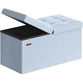 SONGMICS Foldable Storage Ottoman with Flipping Lid, 30 Inch Velvet Bench | Coffee Table, Folding Storage Bench for Bedroom, Entryway Shoe Bench, Pale Blue, ISLAND Collection ULSF048QQ02