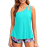 Women Tankini with Shorts - Two Piece Bathing Suits One Shoulder Tummy Control Swimsuit 2025 Flowy Swimwear