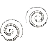 Sterling Silver Simple Spiral Earrings, Handmade Minimalist Rustic Tribal Thick Swirl Hoop for Women or Men, 7/8 inches Medium size Coil Earrings