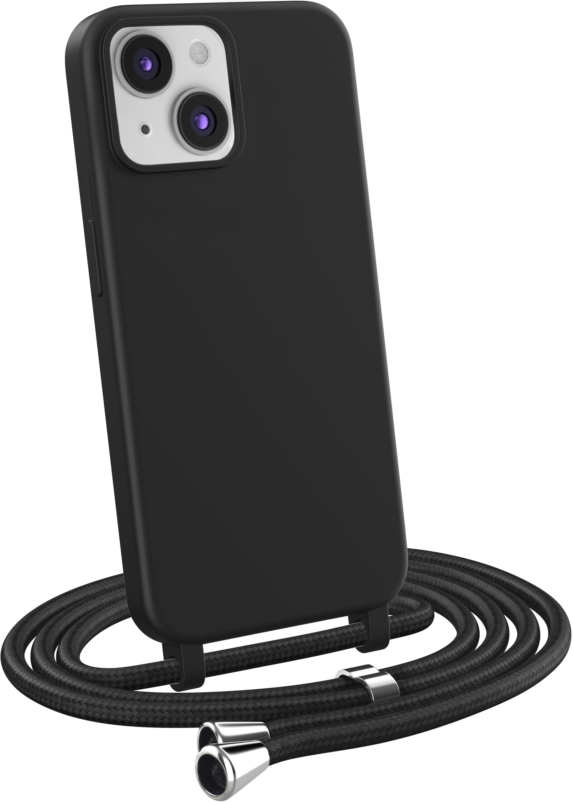 MyGadget Strap Case for Apple iPhone 15 Plus - Crossbody Phone Cover - TPU Silicone Case with Neck Holder - Cord Lanyard Carrier with Rope in Black