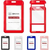 6 Pack Sliding Badge Holder Double-Sided Clear Windows for Offices School | Hard Red Sliding Vertical Case Key Card Work Badge Sleeve for Office School Factory Teacher Student