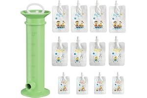 OUFFUN Fruit Puree Filler, Portable Food Pouch Filler Fruit Squeeze Puree Filler Vegetable Puree Maker Fruit Juice Food Maker with 12pcs Reusable Food Pouches for Kids Indoor and Outdoor Usage (Green)