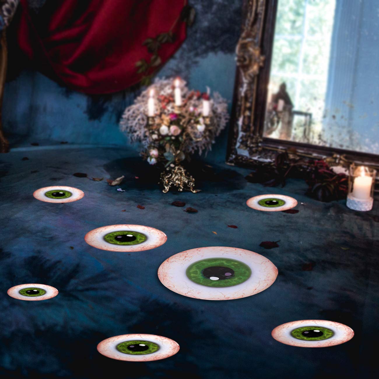 Zariocy 12 Sheet of 3 Sizes of Halloween Horror Strange Eyeball Wall Floor Stickers, for Home Decoration Kitchen Mural Design Holiday Theme Party Art Supplies