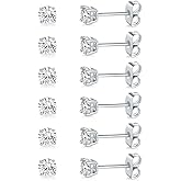 MDFUN Hypoallergenic CZ Stud Earrings Set for Women/Men,6 Pairs 18K Gold Plated Round 3-8mm Clear Cubic Zirconia Earring Pack Jewelry Gift