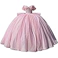 KPDFIF Sparkly Beaded Quinceanera Dresses with Train Off Shoulder Sweet 16 Dresses Puffy Tulle Ball Gown