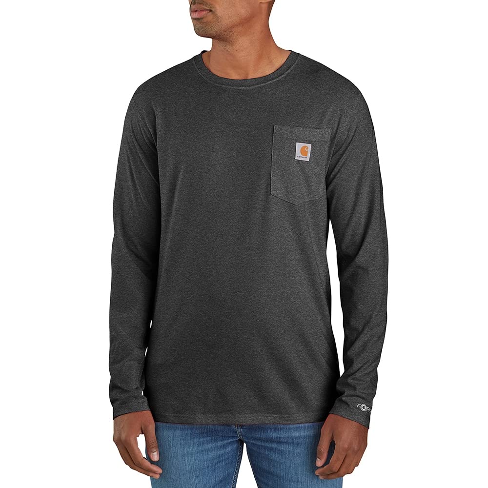 Carhartt Mens T-Shirt Force Relaxed Fit Midweight Long Sleeve Pocket T Shirt, Carbon Heather, XX-Large US Image