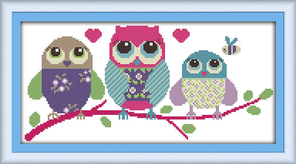 Awesocrafts Cross Stitch Kits, Cartoon Owl Animals Cute Abstract Easy Patterns Cross Stitching Embroidery Kit Supplies, Counted Options for Adults Beginners Kids Gifts (Owl, Counted)