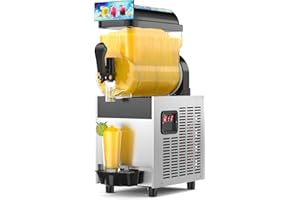 MIRFEE 15L Commercial Slushy Machine with LED Light, 15L×1 Tanks Commercial Frozen Drink Machine, Stainless Steel Margarita Slushie Maker, Quick Making, for Wine Cocktails, Daiquiri Juice, Coffee
