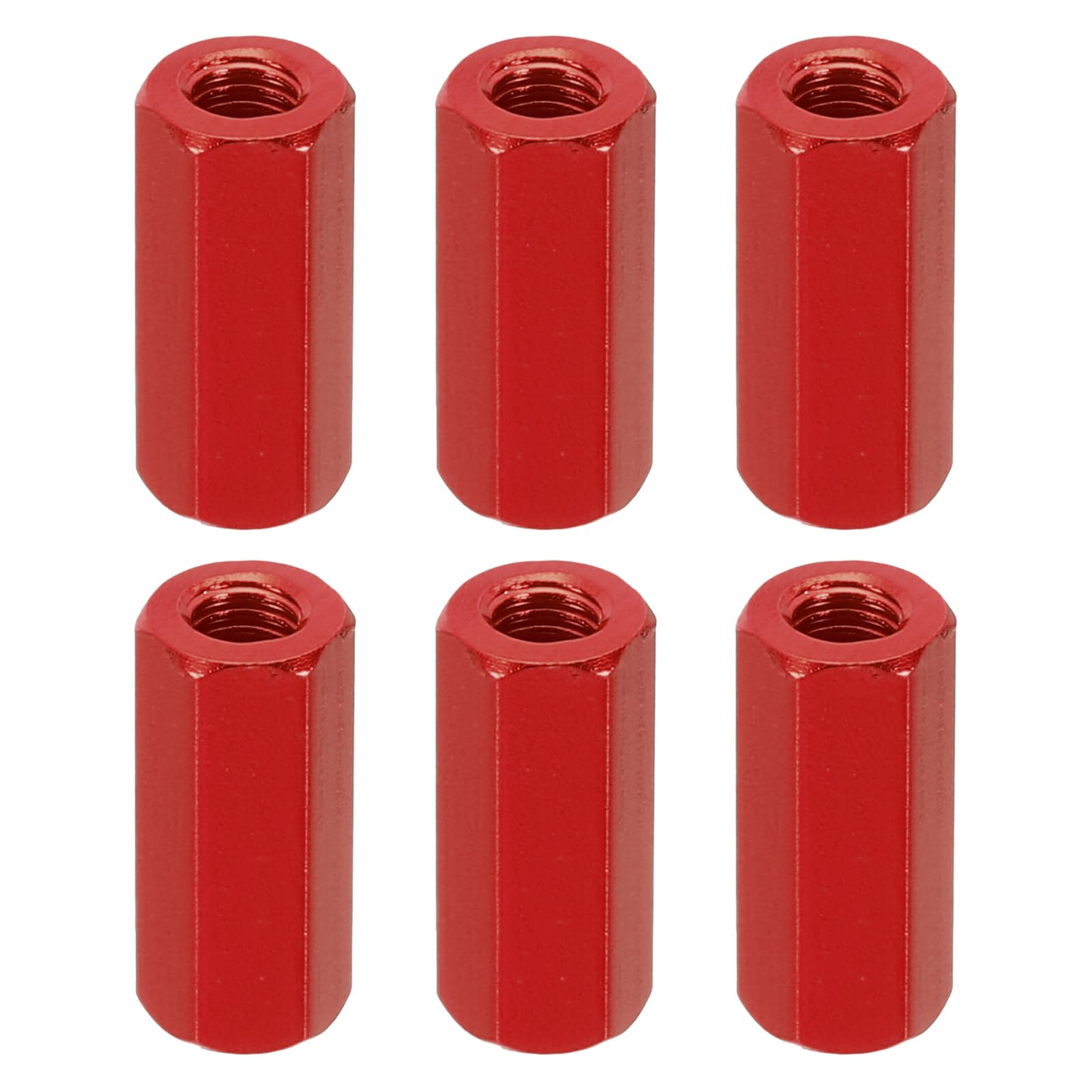 PATIKIL M3 Hex Nuts, 6pcs M3 Threaded Spacers Aluminum 12mm L Female Metal Spacer Screw Standoff for M3 Screw Bolts RC Car Drones Stacks Motherboard, Red