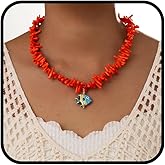 sunglnl Fish Necklace For Women, Red Coral Chain With Ceramics Fish Pendant Sea Shell Beach Necklaces Statement Jewelry Gift
