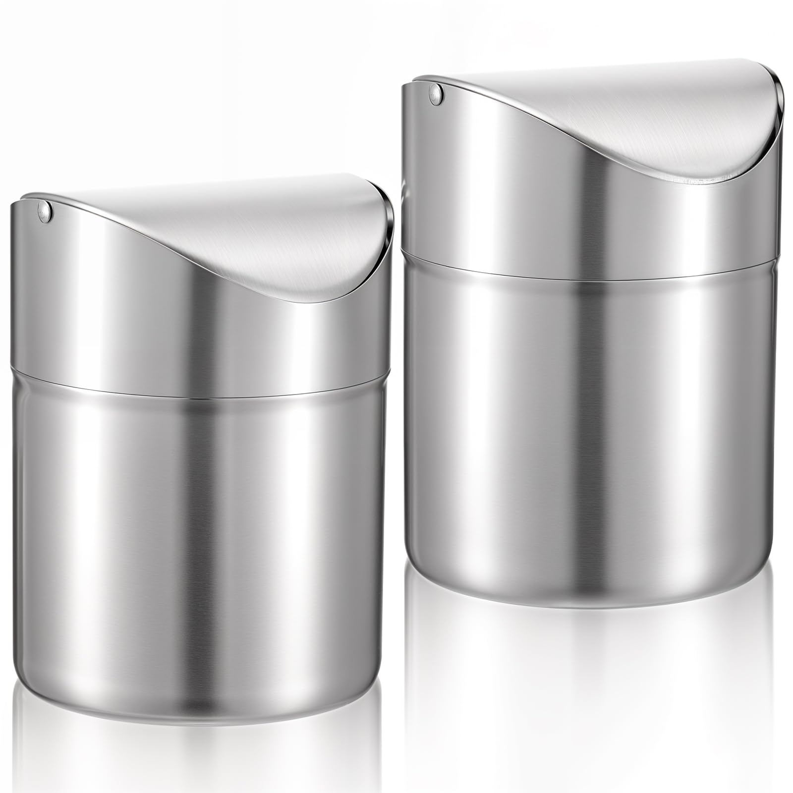 Photo 1 of MAQUITA 2 Pcs Desk Trash Can with Swing Lids, 2L Brushed Stainless Steel Countertop Garbage Bin Small Wastebasket with Lid for Office Desk, Coffee Table