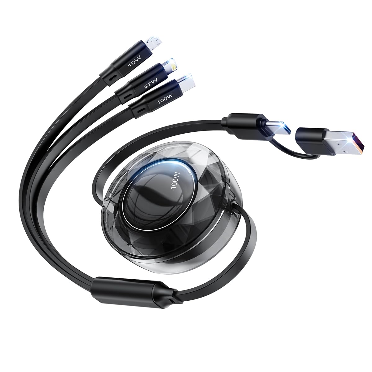 Photo 1 of 100W Multi Charging Cable, 5 in 1 Retractable Charger Cable USB C 5A iPhone 17 Fast Charger Cord for Multiple Devices for iPhone 17 16 15 14 /Samsung Galaxy S25/PS/MBook/Pad (4ft) Travel Essentials