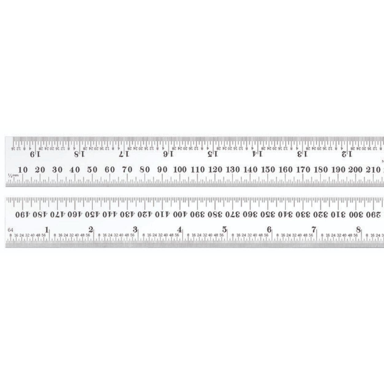 Starrett C636-500 Spring Tempered Steel Rule With Millimetre And Inch Graduations, 500mm Length, 29mm Width, 1.2mm Thickness