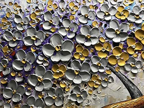 V-inspire Art, 24x48 Inch Oil Paintings Lucky Tree Abstract Hand-Painted Art Lnner Wooden Frame Canvas Painting Flower Wall Art Living Room Bedroom Office Hanging Decorations White Wall Decoration - Thumbnail 3