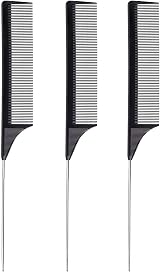 Jc.upin 3 Pcs Tails Comb Set Carbon Styling Rat Tail Hair Comb Black 23x2.8 cm view 1