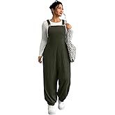Mrskoala Womens Casual Plus Size Bib Pants Overalls Long Jumpsuits Long Baggy Romper With Pockets