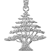 Middle Eastern Jewelry Textured 925 Sterling Silver Lebanese Cedar Tree Charm Pendant