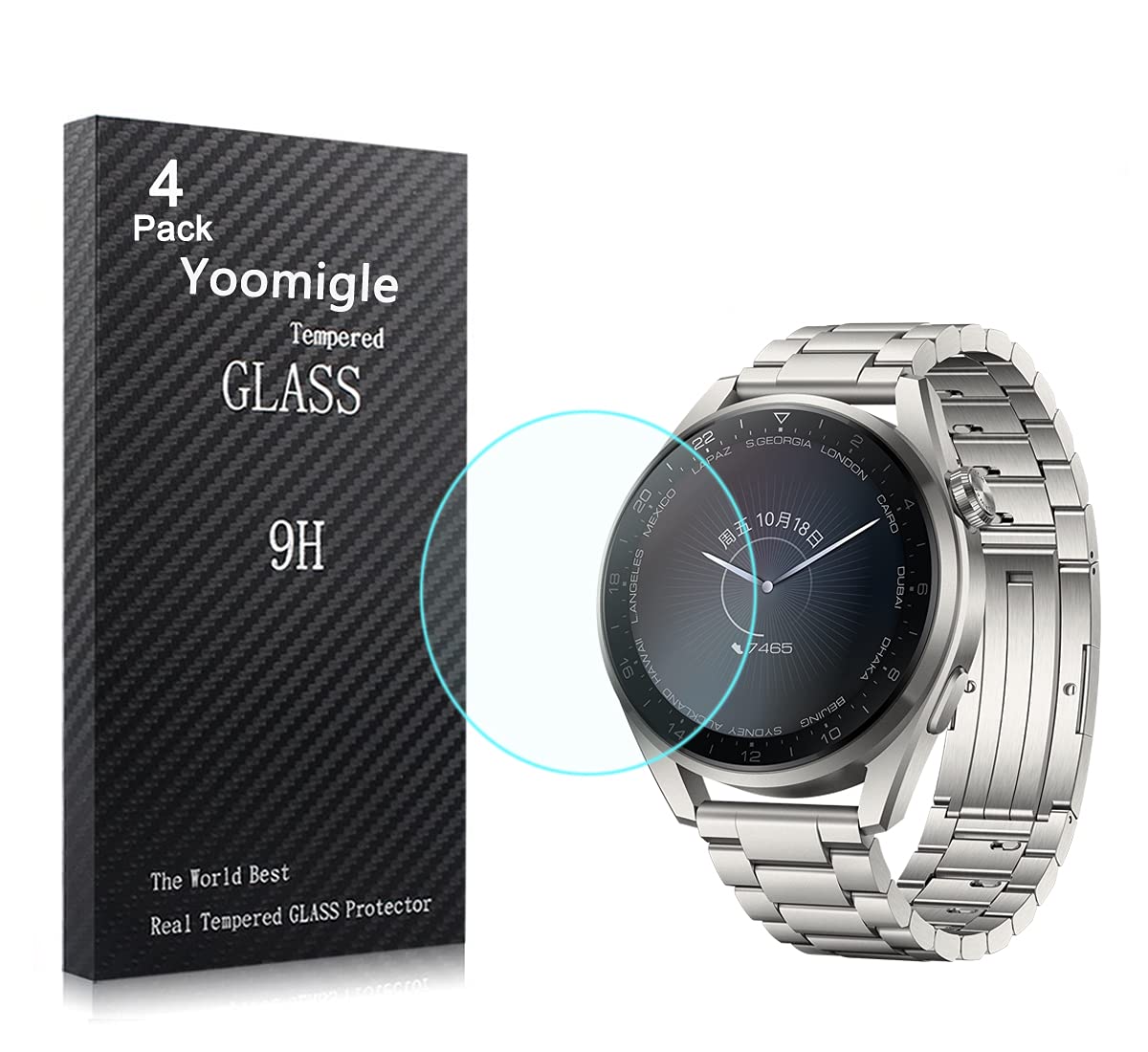 Yoomigle 4 Pack Compatible with Huawei Watch 3 Pro Screen Protector Tempered Glass for Huawei Watch 3Pro Screen Protector Foils Glass 9H Hardness 0.3MM Slim Anti-Scratch Anti-Fingerprint No Bubble