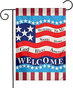 God Bless American Welcome To My Sweet Home Wava Flag 13 Star Flax Nylon Burlap Linen Fabric Garden Flag Farmhouse Decorations Mailbox Decor Welcome Sign 12x18 Inch Small Mini Size Double Sided