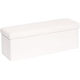 PINPLUS Folding Storage Ottoman Bench, Upholstered Sherpa Ottoman, Large Storage Chest Footrest Footstool with Lids, Entryway Bench for Living Room Bedroom, White, 43.3'' x 15'' x 15''