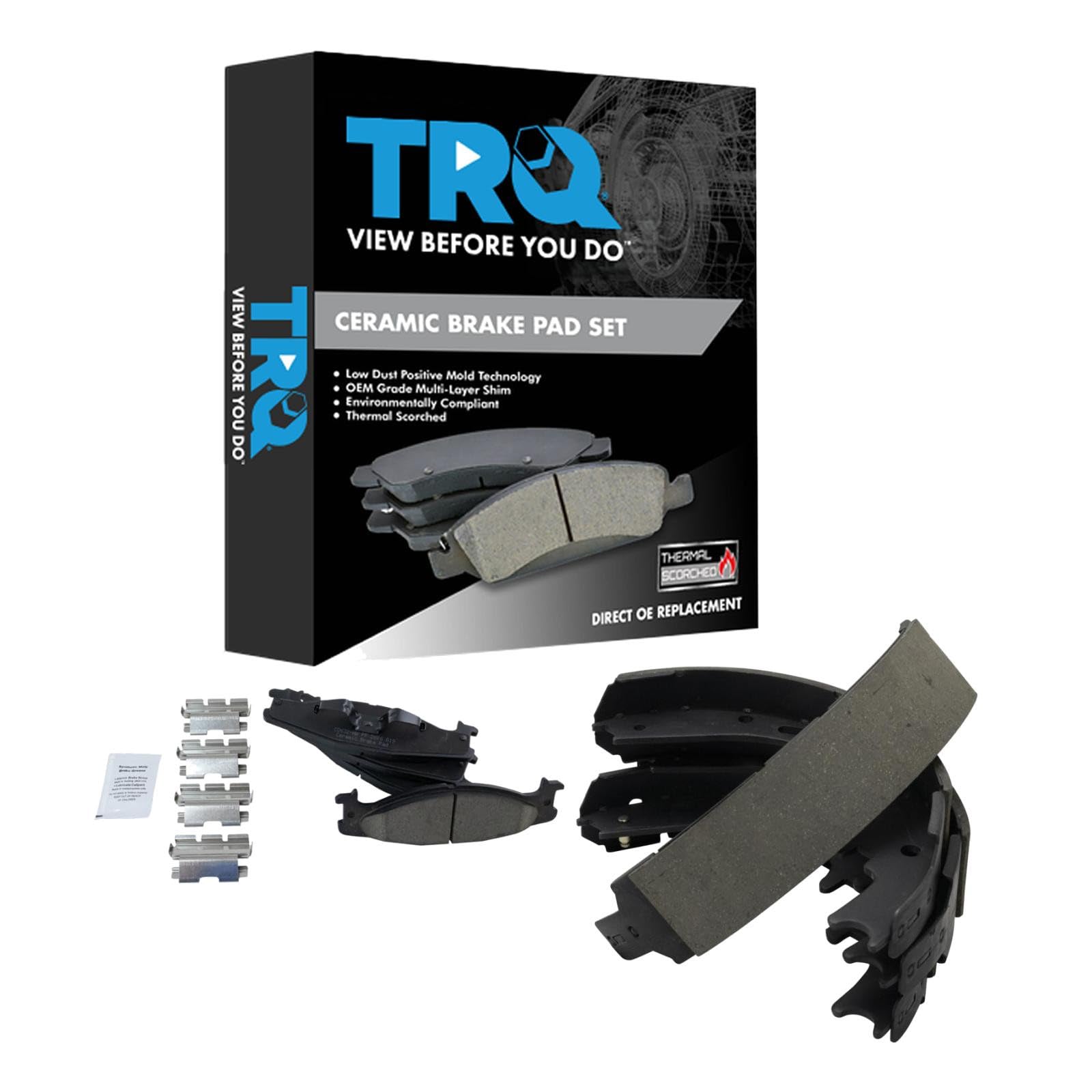 TRQ Front Brake Pads Ceramic Compatible with 1997-2002 Ford E-150 Econoline 1997-2002 E-150 Econoline Club Wagon 2003 E-150 2003 E-150 Club Wagon Image