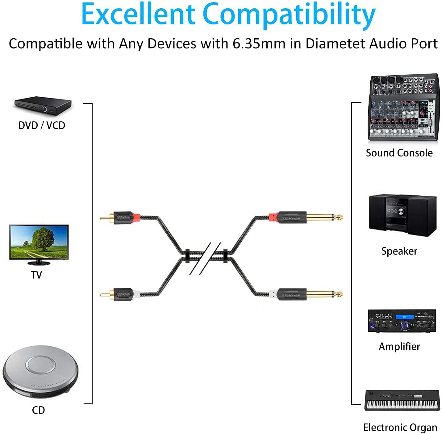 J&D Dual 1/4" TS to RCA Cable - Image 4