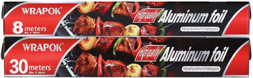 WRAPOK 2 x Aluminum Kitchen Foil Catering Baking Food Cooking Tin Foil Roll for BBQ Grilling, Roasting - 30 cm x 38 m