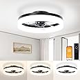 VOLISUN Low Profile Ceiling Fans with Lights and Remote,15.7in Modern Ceiling Fan Flush Mount,3000K-6500K Dimmable Bladeless LED Fan Light,Black Fandelier Ceiling Fans with Lights for Bedroom
