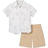 xueteox Toddler Boys Hawaiian Shirts 2 Piece, Floral Button Down Shirt and Shorts Summer Beach Outfits for kids