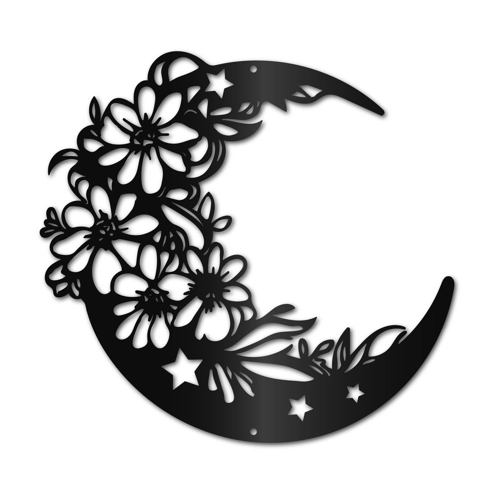 CREATCABIN Moon Floral Metal Hanging Round Art Wall Ornament Wall Mounted Sculpture for Living Room Bedroom Office Garden Farmhouse Beach Theme Home Decoration Housewarming Gift 11.8x8.7in