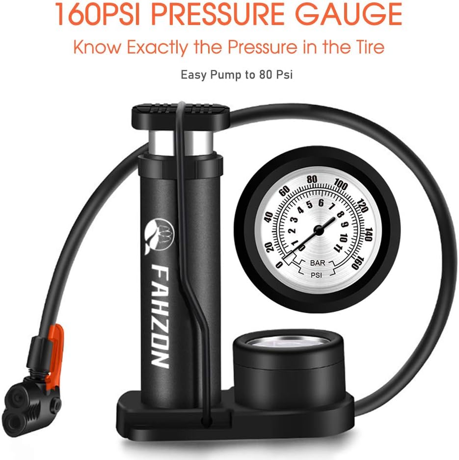 FAHZON Bike Pump Mini Portable Bicycle Foot Pump with Pressure Gauge Bike Tire Air Pump with Gas Ball Needle for All Bike, Fits Presta & Schrader Valve : Sports & Outdoors