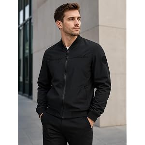 Mens Bomber Jacket Lightweight Varsity Jacket, Casual Windbreaker Stand Collar Fashion Flight Jacket for Spring and Autumn