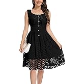 Women's 2025 Summer Short Dress Square Neck Hollow Out Lace Casual Beach Dresses