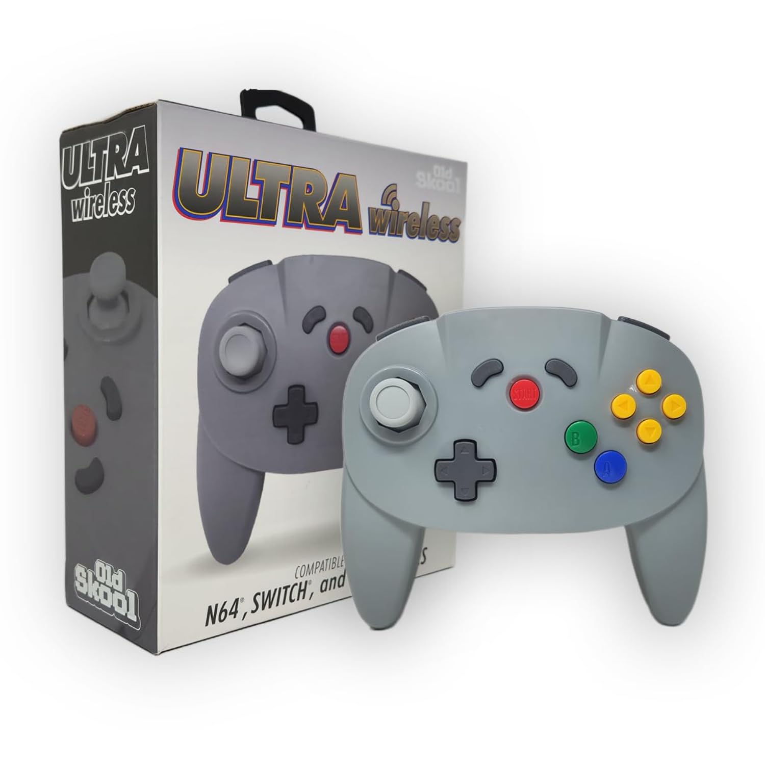 Old Skool ULTRA Wireless 64 Controller Compatible with Nintendo 64 (N64), Switch, Switch 2, PC and Analogue 3D - Grey