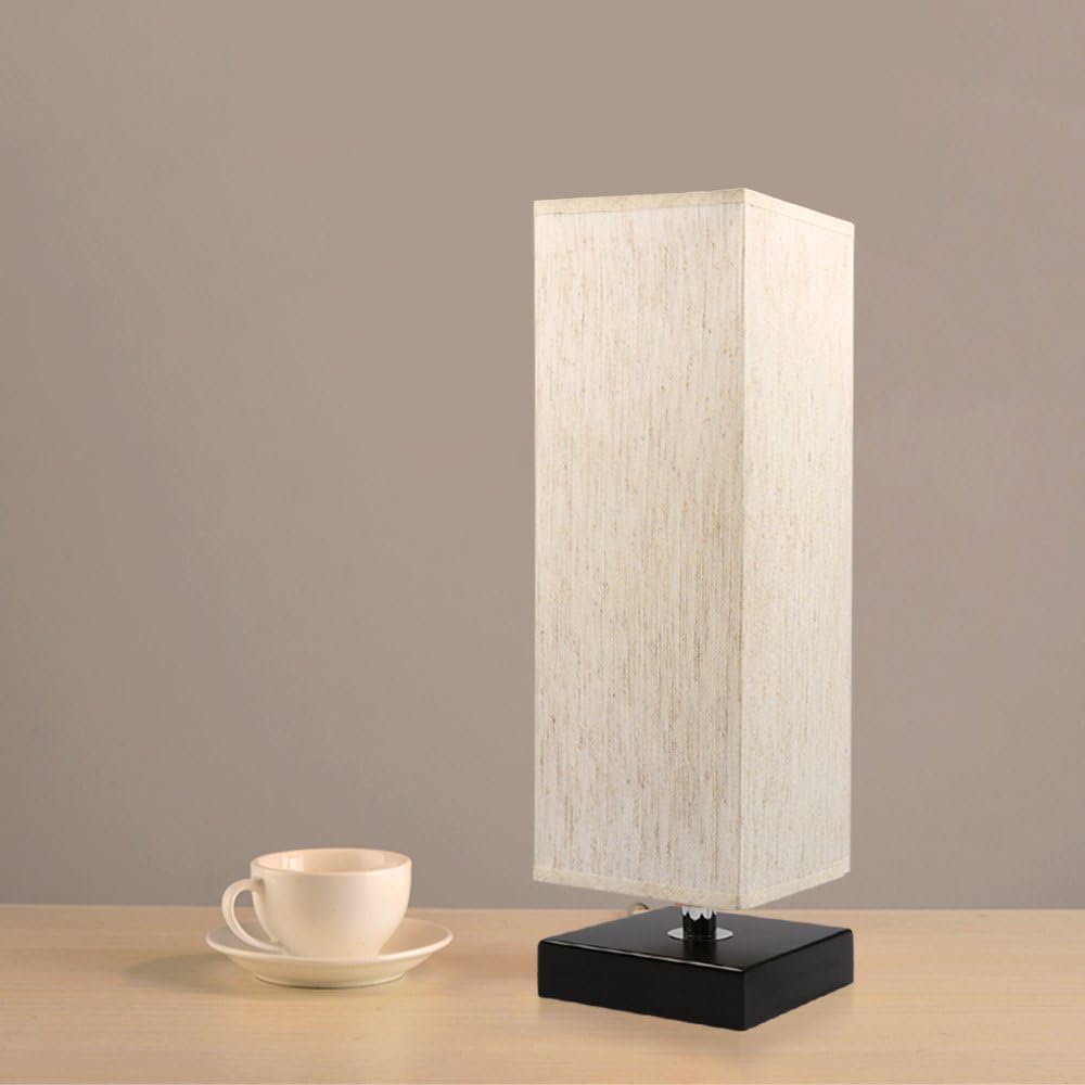 Bedside Table Lamp, Aooshine Minimalist Solid Wood Table Lamp Bedside Desk Lamp with Square Flaxen Fabric Shade for Bedroom, Dresser, Living Room, Kids Room, College Dorm, Coffee Table, Bookcase - - 