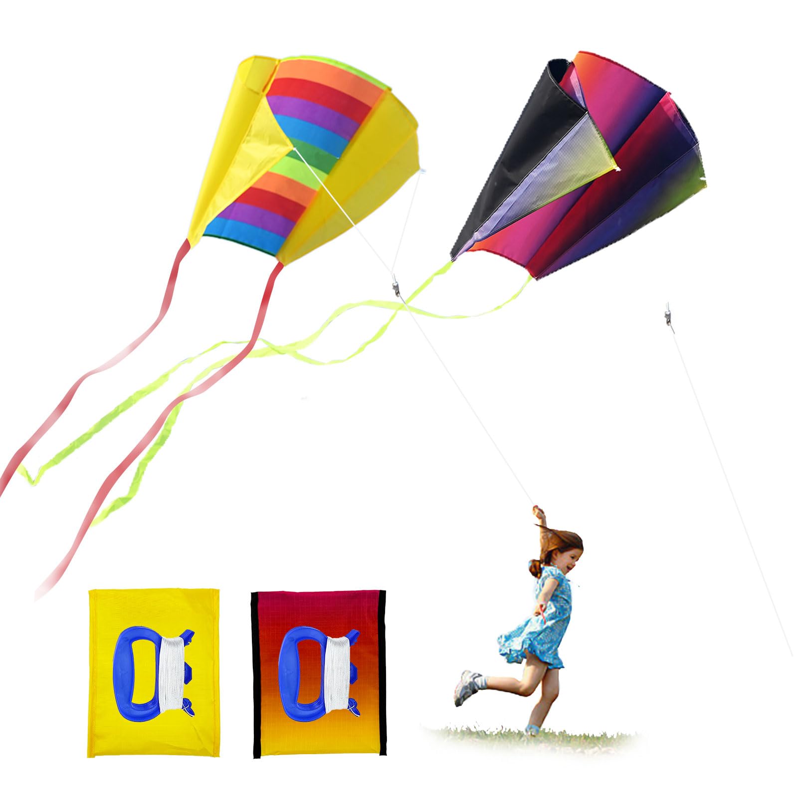 SKHAOVS 2 Pieces Pocket Kites for Children, Rainbow Kite with Long Tail, Easy Flyer Beach Game for Beginner, Kids Gift