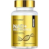 Life Nutrition NAD+ Supplement 1000 mg - 120 Capsules True NAD+ & Resveratrol, NMN Alternative Supports Anti-Aging, Cellular Energy & Repair, Metabolism & Brain Boost for Men & Women