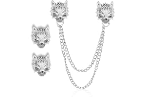 YOOESTORES82 2PCS Wolf Head Long Collar Chain Brooch.Gold Silver Chain Tassel Brooch Pin,Punk Cool Animal Head Collar Coat Pin for Men's Suits Shirt Pin