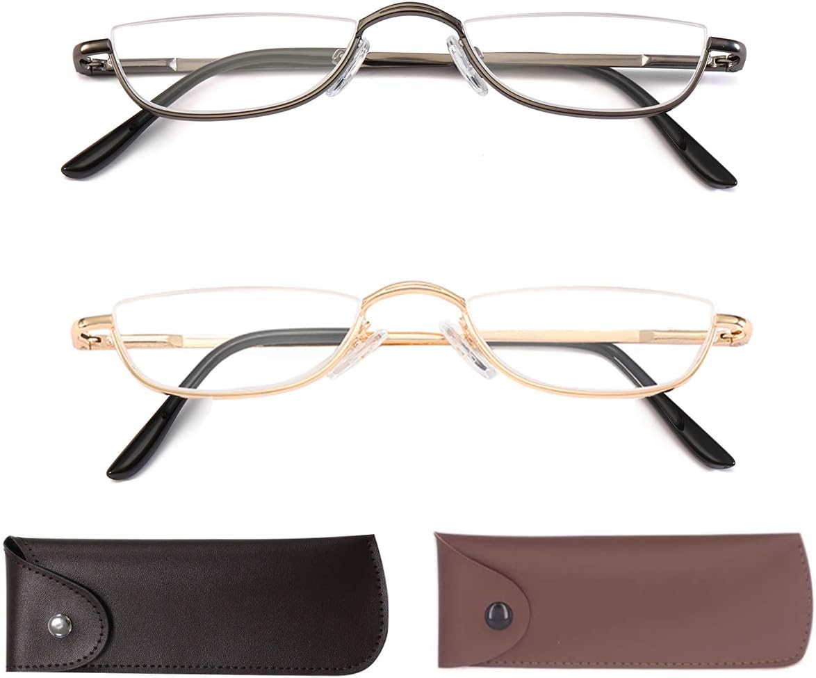 2 pack Alloy half frame classic reading glasses spring hinge readers