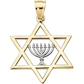 Jewish Jewelry by FDJ 14k Yellow Gold Star of David with Menorah Pendant
