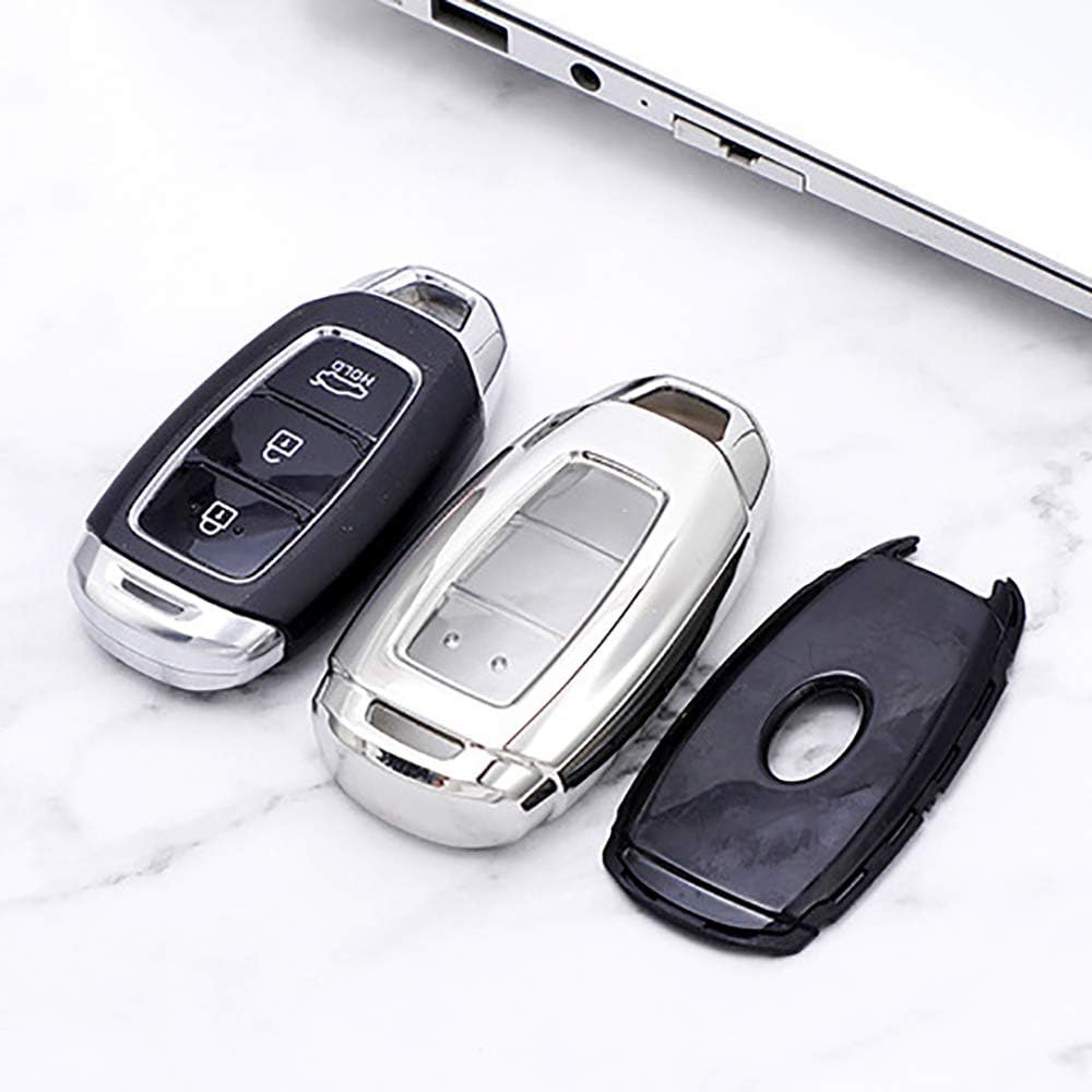 ontto for Hyundai Car Key Cover Premium Soft TPU Silicone Key Fob Cover Holder Protector for 2017-2019 Hyundai Veloster Kona Azera 2019 Hyundai Santa FE i30 ix35 3 Button Keyring Remote Key Fob Silver - Image 3
