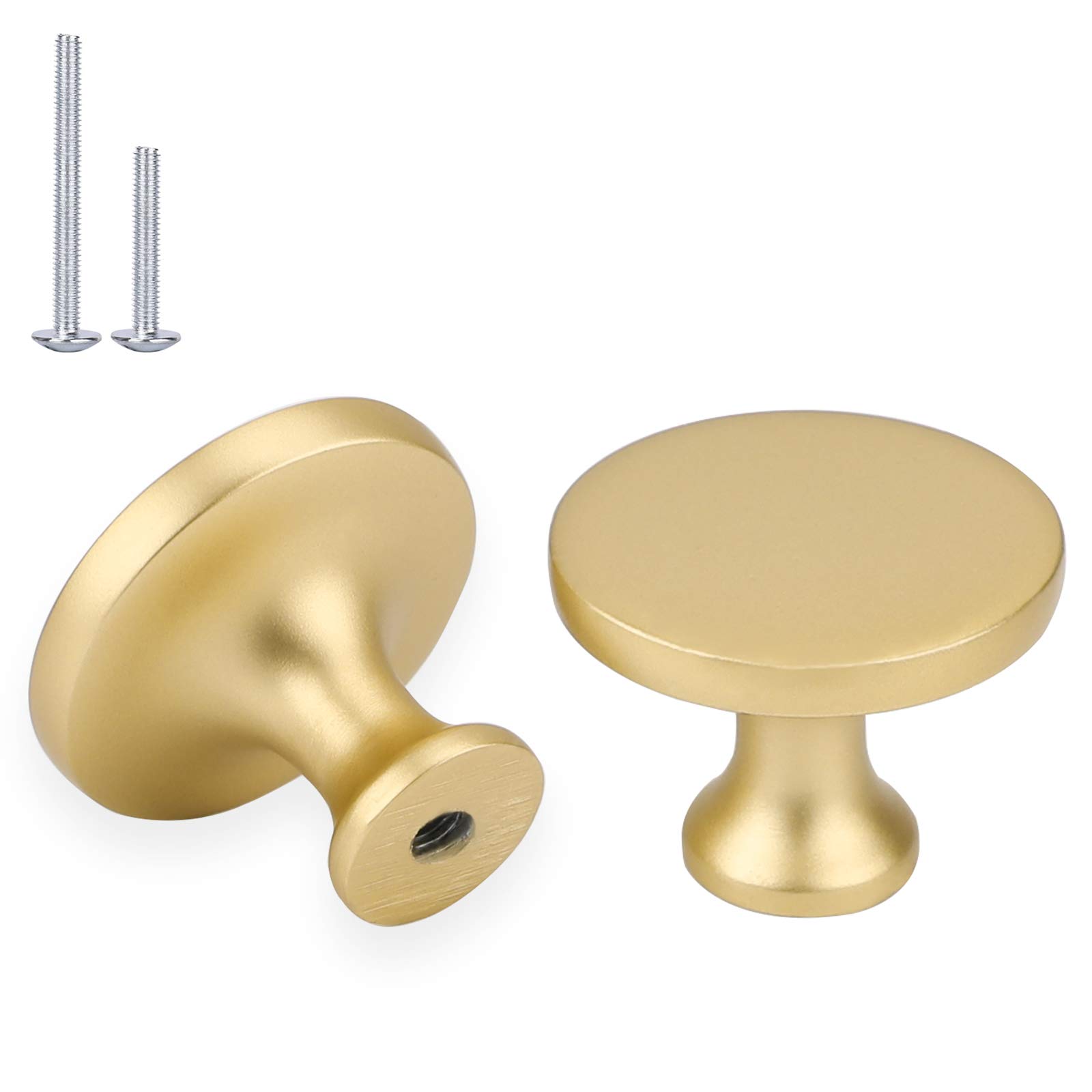 LONTAN 20 Pack Gold Round Knobs Cabinet Drawer Cupboard Knobs Solid Zinc Alloy Brushed Brass Finish