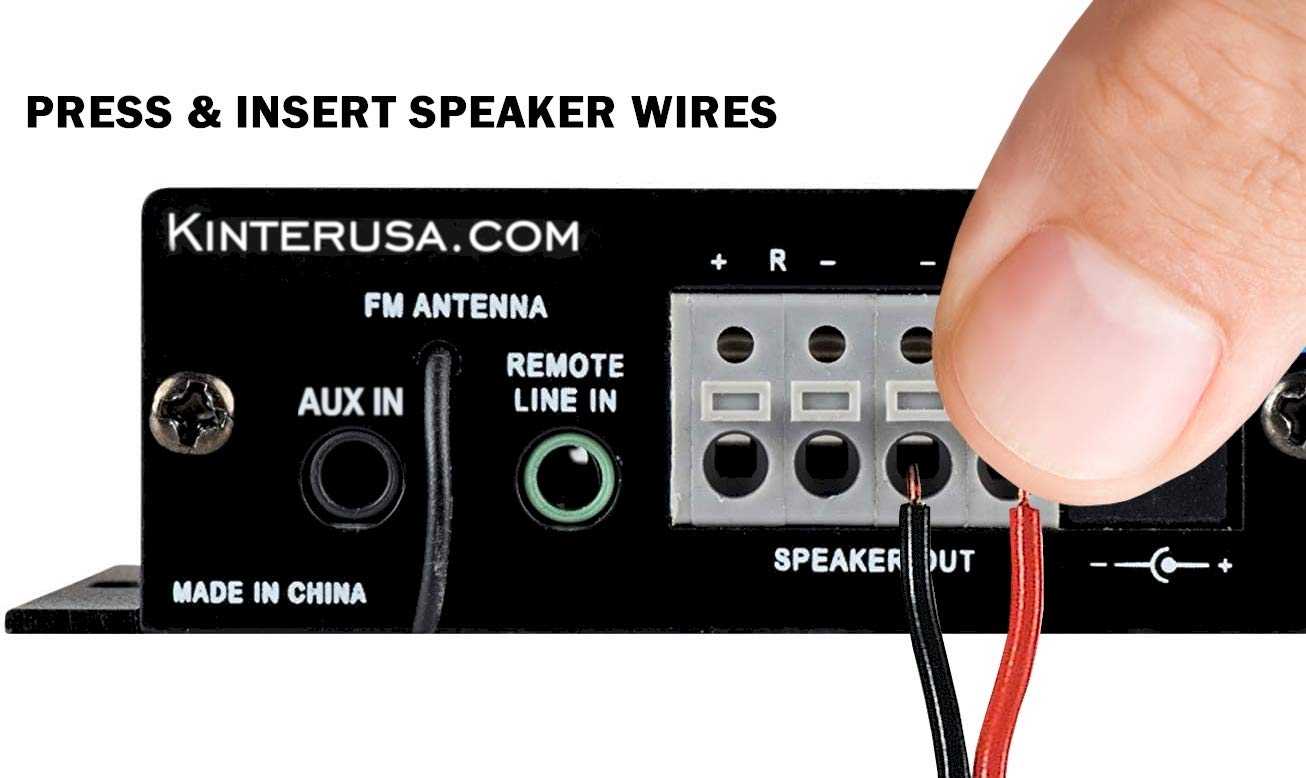 Kinter A7BT amplifier with dimensions labeled