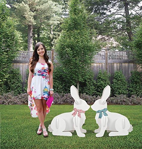 2 SITTING LARGE YARD RABBITS EASTER DISPLAY