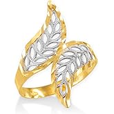 Modern Contemporary Rings High Polish 10k Two-Tone Gold Double Leaf Filigree Cocktail Ring