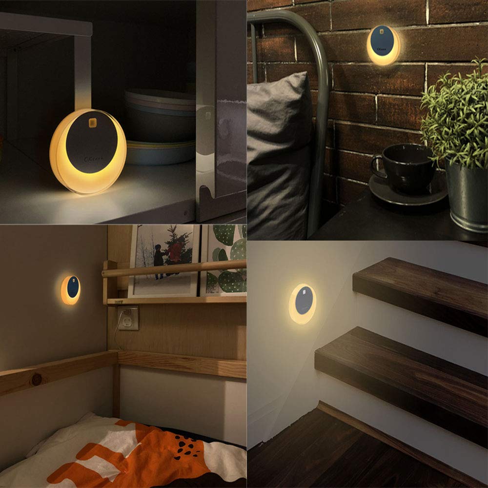 Motion Sensor Cabinet Led Light, Okeanu 3 Modes 14 LED Rechargeable Motion Sensor LED Night Light with USB Cable Auto On/Off, Cordless Wall Lights, Step Lights for Closet, Stairs, Bedroom (Yellow)