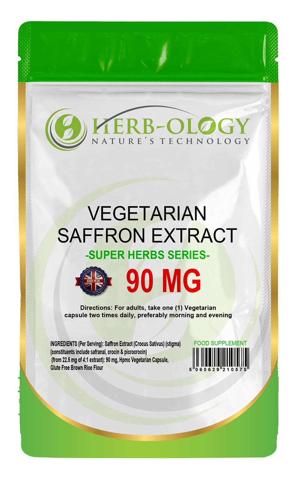 Herb-Ology Saffron Supplement | 120 Saffron Capsules (from 4:1 Extract) - 90mg Per Serving | High Strength | Non-GMO, Gluten, Dairy & Allergen Free | Manufactured in the UK