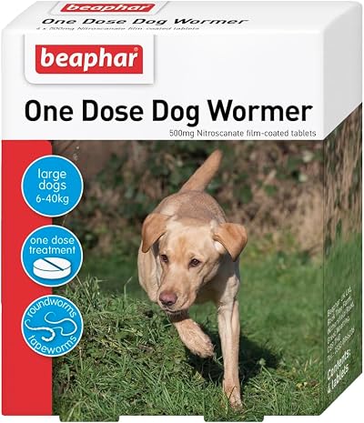 Beaphar One Dose Wormer for Large Dogs 4 Tablets Pack of 2 Total 8